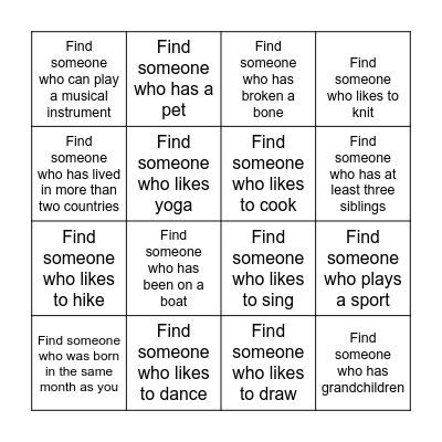 Find Someone Who Bingo Card