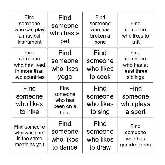 Find Someone Who Bingo Card