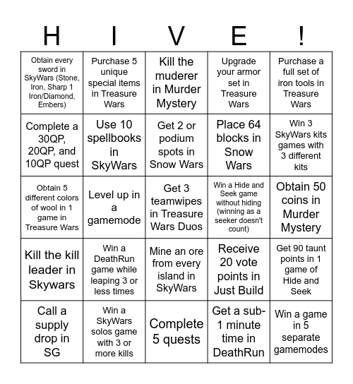 Hive Bingo Card