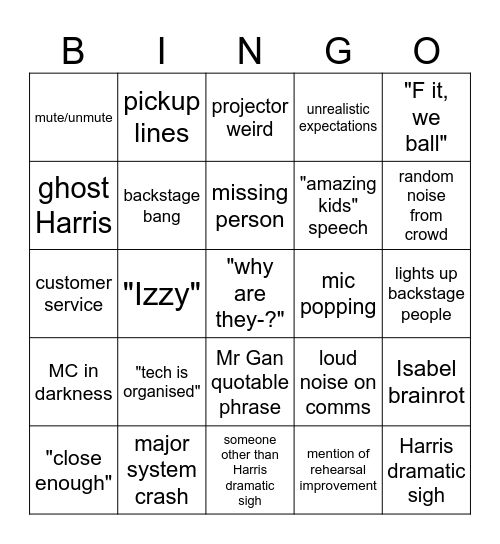 Tech crew bingo Card