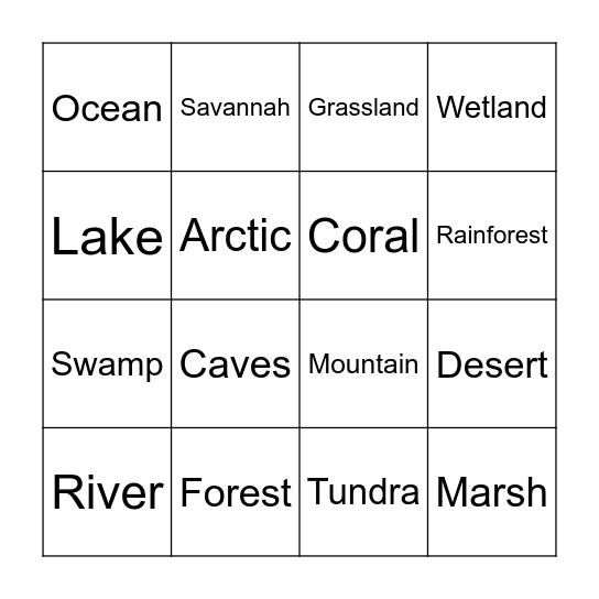 Habitat Bingo Card Bingo Card