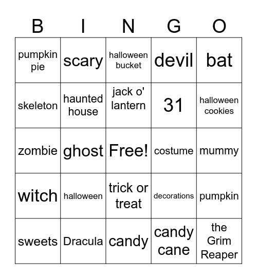 Halloween BINGO Card