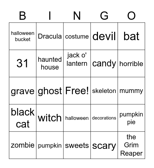 Halloween BINGO Card