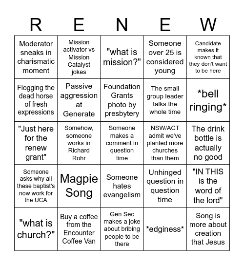 RENEW BINGO Card