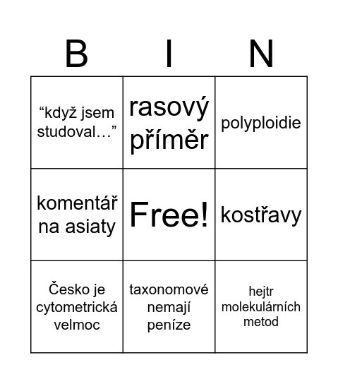 taxonomie se šmardou bingo Card