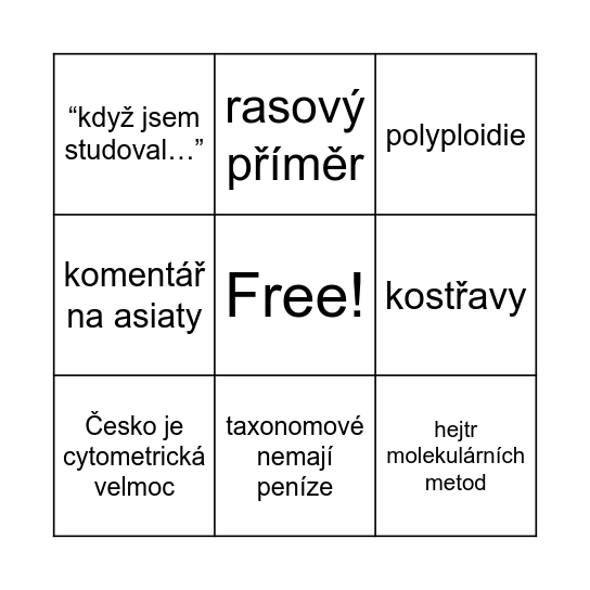 taxonomie se šmardou bingo Card