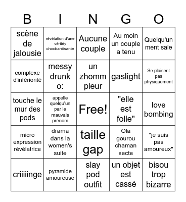 Love is blind UWU Bingo Card
