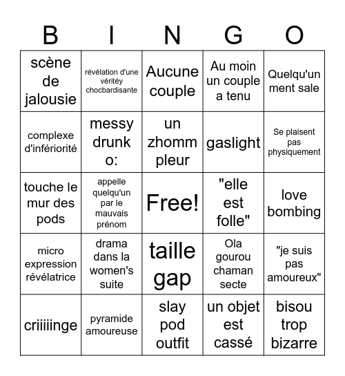 Love is blind UWU Bingo Card