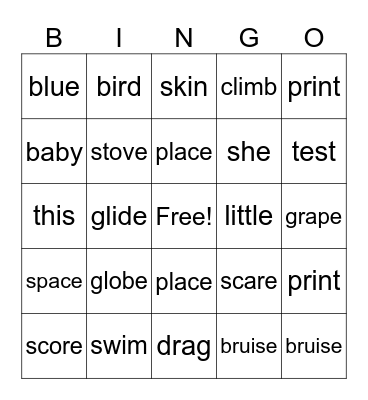 October 13 Spelling Words Bingo Card