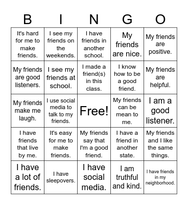 FRIENDSHIP Bingo Card