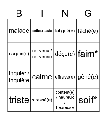 Emotions et Sentiments Bingo Card