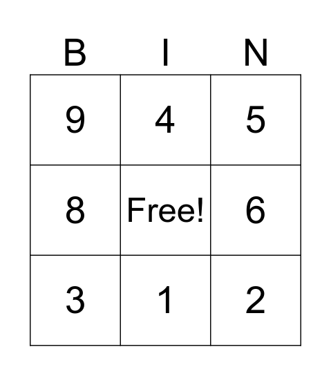Number Bingo Card