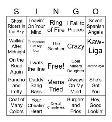 Music Bingo Card