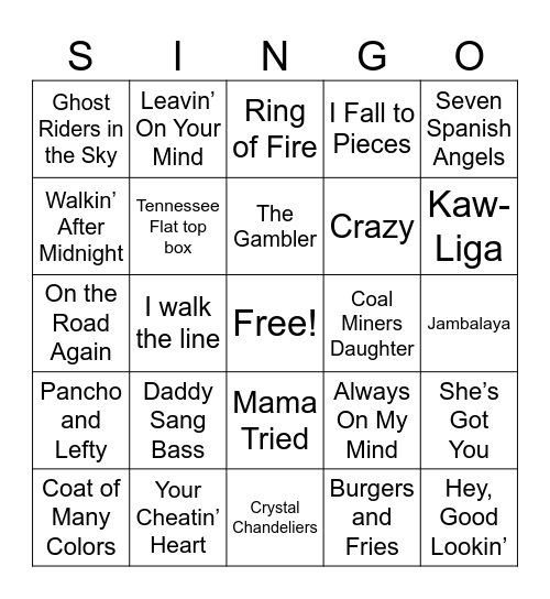 Music Bingo Card