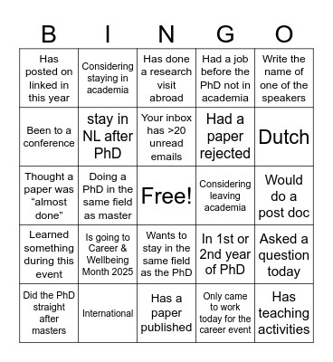 PhD Career BINGO! Bingo Card