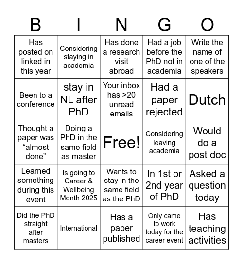 PhD Career BINGO! Bingo Card