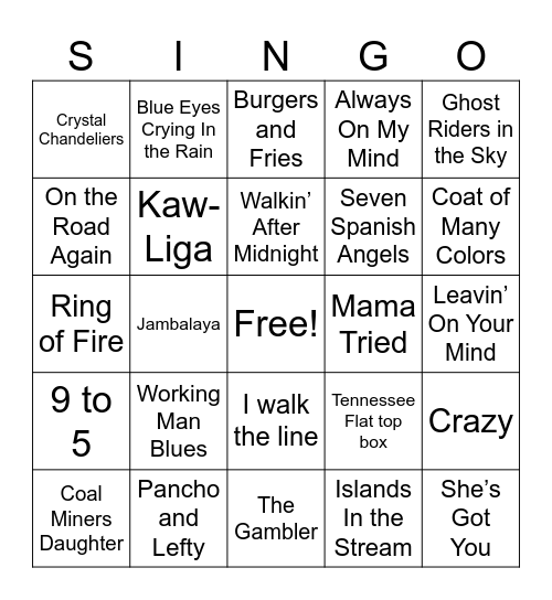Music Bingo Card
