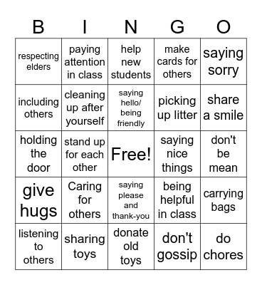Kindness Bingo Card