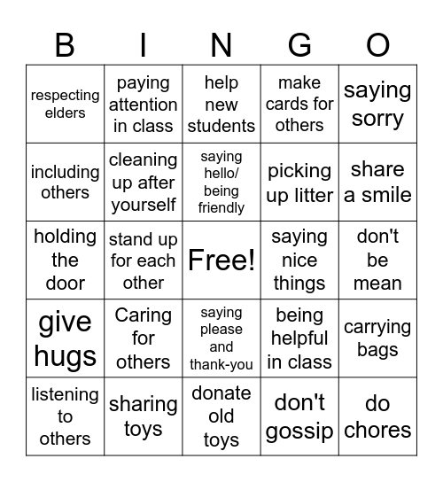 Kindness Bingo Card