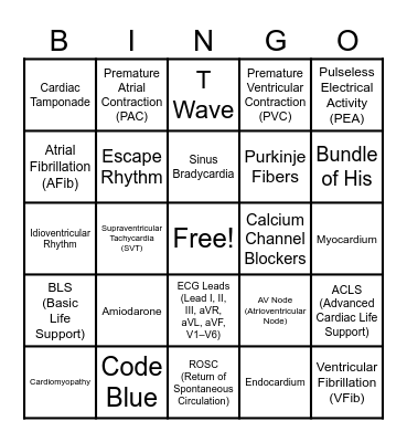 PQRST BINGO: Every Beat Tells a Story Bingo Card
