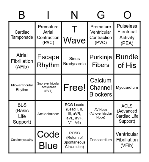 PQRST BINGO: Every Beat Tells a Story Bingo Card
