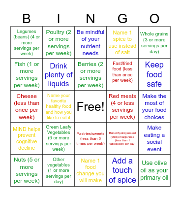 Nutrition for Older Adults Bingo Card