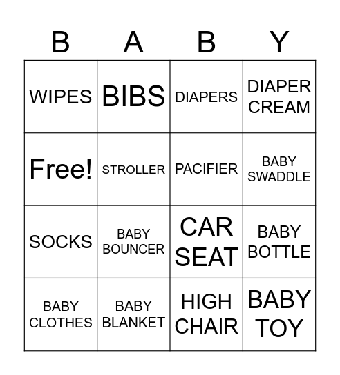 Baby Shower Bingo Card