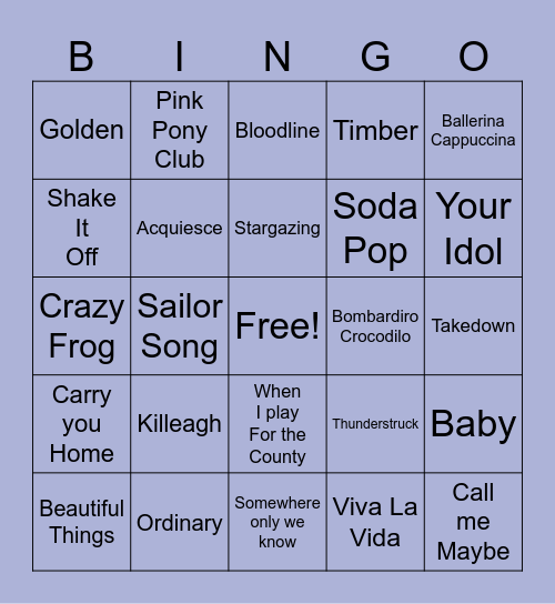 Musical Bingo Card