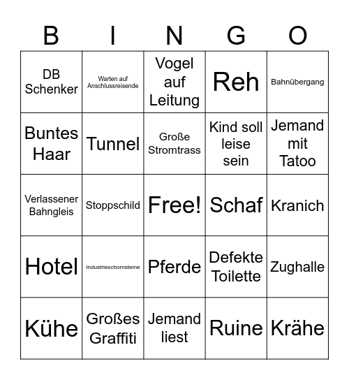 Bingo for Train Bingo Card