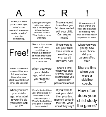 What is my child thinking?? SDT Bingo Card