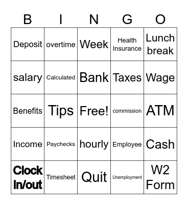 Getting Paid/Taxes Bingo Card