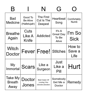Hospital Visit Bingo Card