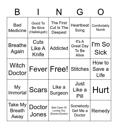 Hospital Visit Bingo Card