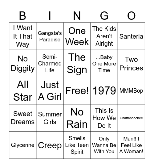 90s Bingo Card