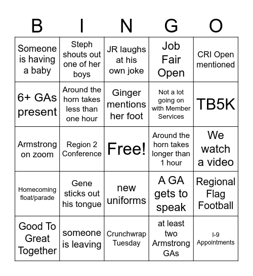 October Bingo Card