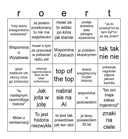 Robert Bernatowicz BINGO Card