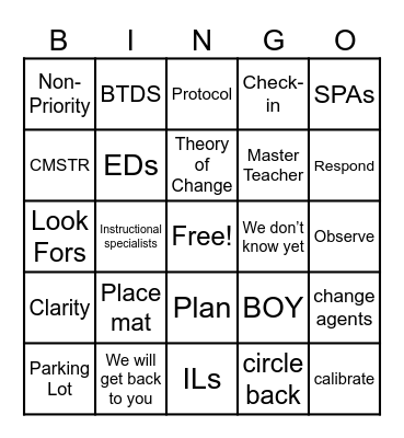 RRTD BUzz Word Bingo Card