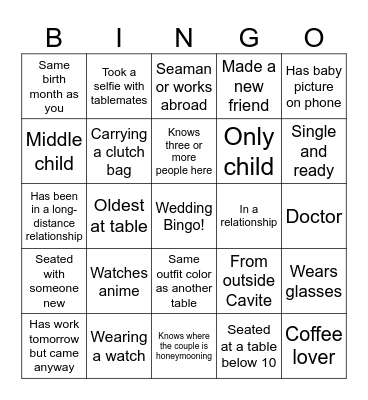 Let's Mingle: Wedding Bingo Card