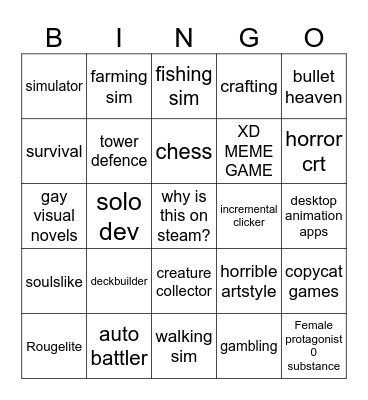 Steam slop Bingo Card