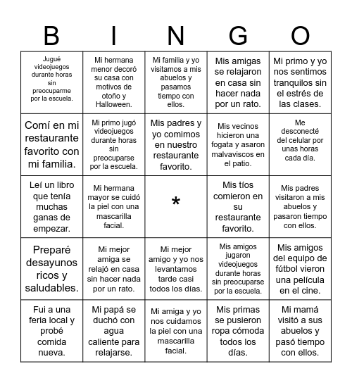 El descanso otoñal Bingo Card
