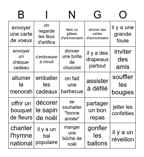 les fêtes Bingo Card