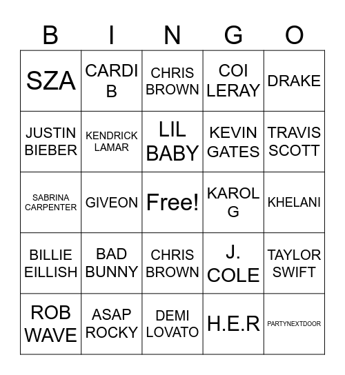 TODAY'S MUSIC Bingo Card