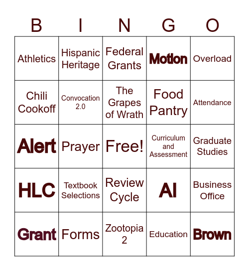 October Senate Bingo Card