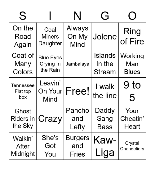 Music Bingo Card