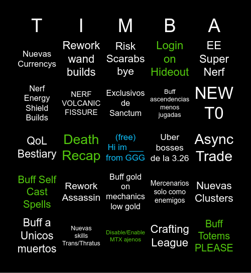 POE 3.27 Live Bingo Card