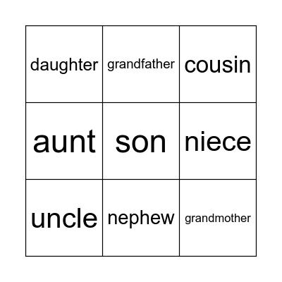 Family members Bingo Card