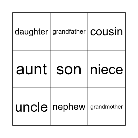 Family members Bingo Card
