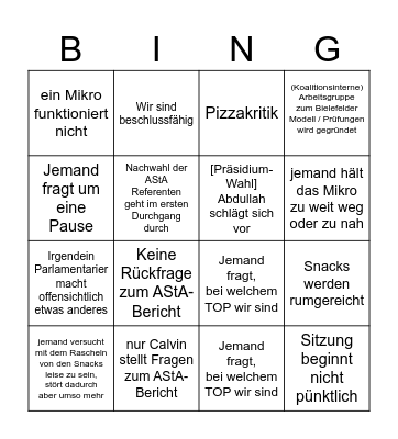 Nur gültig mit Pizza-Fleck Bingo Card