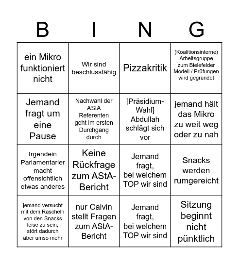 Nur gültig mit Pizza-Fleck Bingo Card