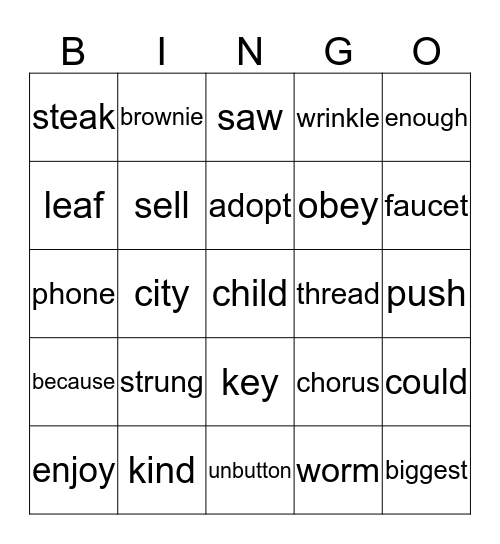 PHONICS BINGO Card